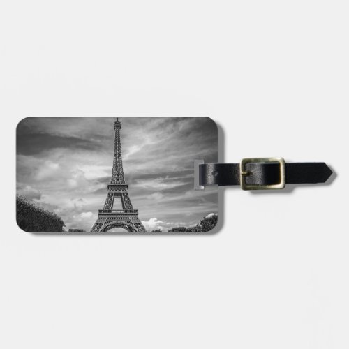 Black  White Eiffel Tower Paris France Luggage Tag