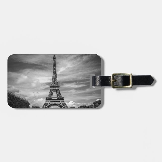 Black & White Eiffel Tower Paris France Luggage Tag (Front Horizontal)