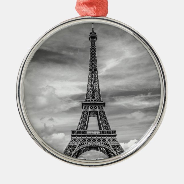 Black & White Eiffel Tower Paris France Metal Ornament (Front)