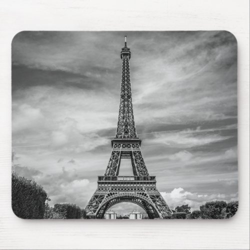 Black  White Eiffel Tower Paris France Mouse Pad