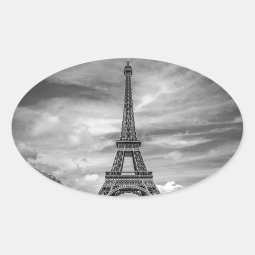 Black  White Eiffel Tower Paris France Oval Sticker