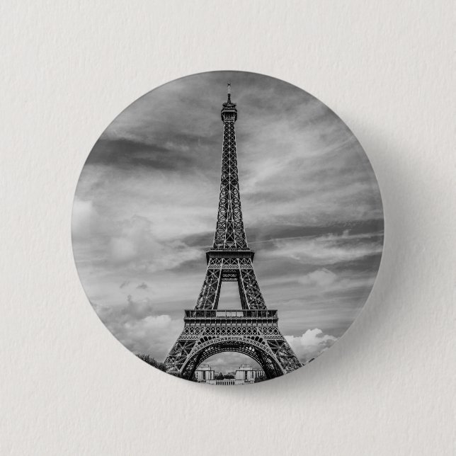 Black & White Eiffel Tower Paris France Pinback Button (Front)