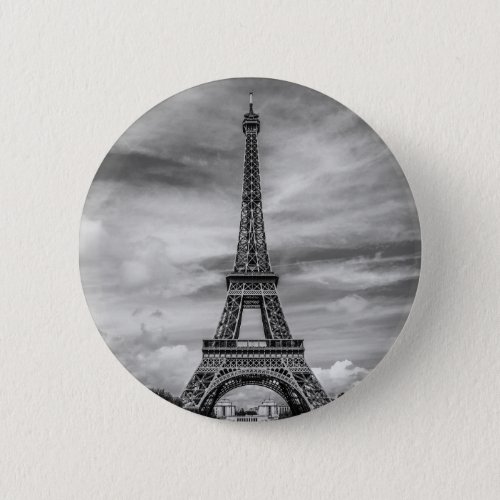 Black  White Eiffel Tower Paris France Pinback Button