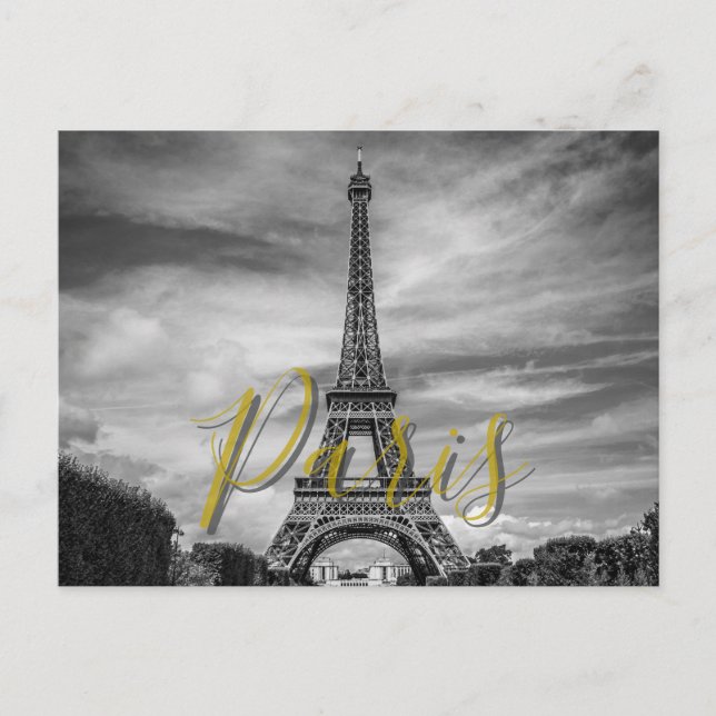 Black & White Eiffel Tower Paris France Postcard (Front)