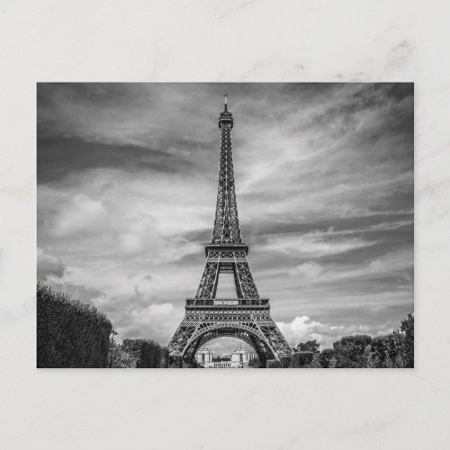 Black  White Eiffel Tower Paris France Postcard
