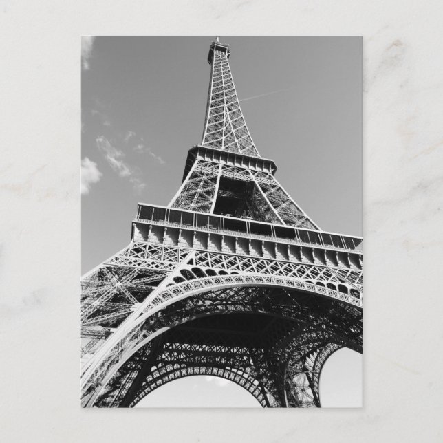 Black & White Eiffel Tower Paris France Postcard (Front)