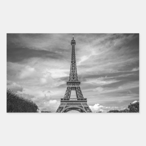Black  White Eiffel Tower Paris France Rectangular Sticker