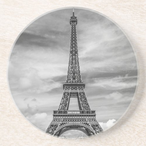Black  White Eiffel Tower Paris France Sandstone Coaster