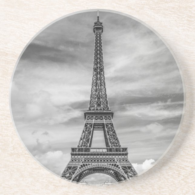 Black & White Eiffel Tower Paris France Sandstone Coaster (Front)