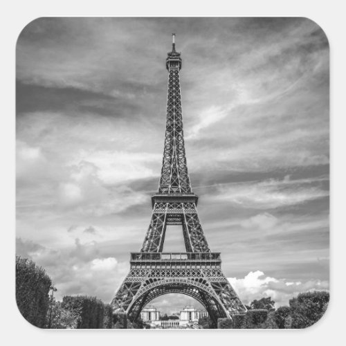 Black  White Eiffel Tower Paris France Square Sticker