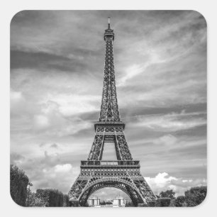 Black & White Eiffel Tower Paris France Square Sticker