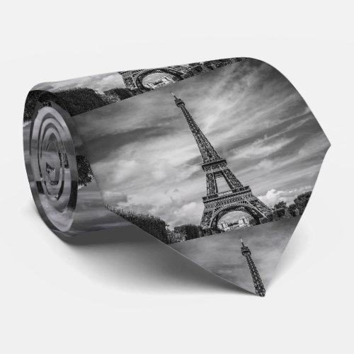 Black  White Eiffel Tower Paris France Tie