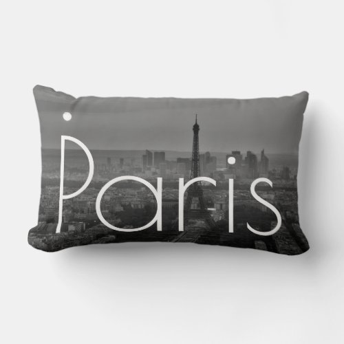 Black White Eiffel Tower Paris France Travel Lumbar Pillow