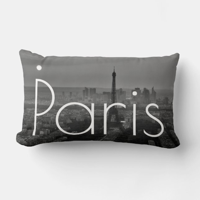 Black White Eiffel Tower Paris France Travel Lumbar Pillow (Front)