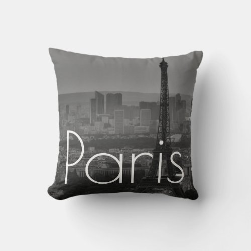 Black White Eiffel Tower Paris France Travel Throw Pillow
