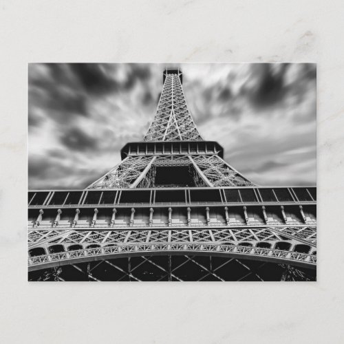 Black  White Eiffel Tower Paris French Travel Postcard