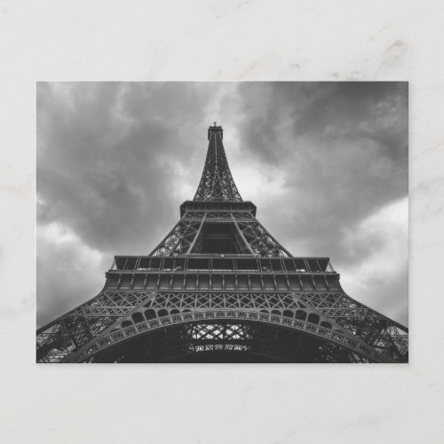 Black  White Eiffel Tower Paris French Travel Postcard