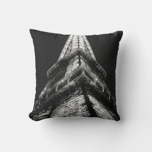 Black White Eiffel Tower Paris French Travel Throw Pillow