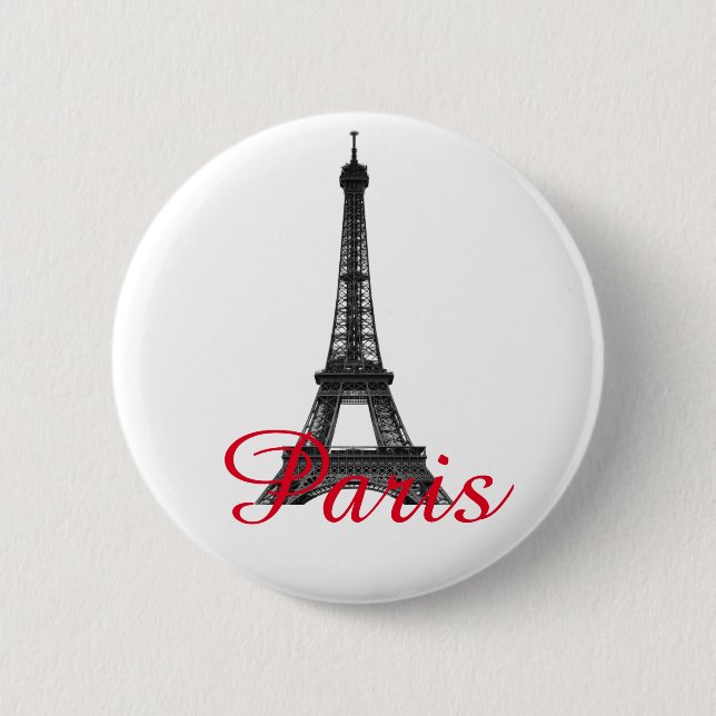 Black White Eiffel Tower Paris Love City Travel Button (Front)