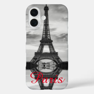Black White Eiffel Tower Paris Love City Travel iPhone 16 Case