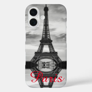 Black White Eiffel Tower Paris Love City Travel iPhone 16 Case