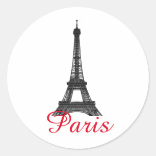 Black White Eiffel Tower Paris Love City Travel Classic Round Sticker