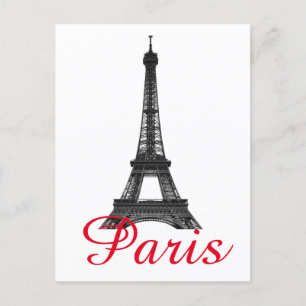 Black White Eiffel Tower Paris Love City Travel Invitation Postcard