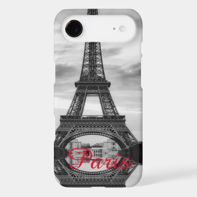 Black White Eiffel Tower Paris Love City Travel iPhone Case (Back)