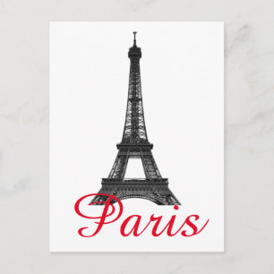 Black White Eiffel Tower Paris Love City Travel Postcard