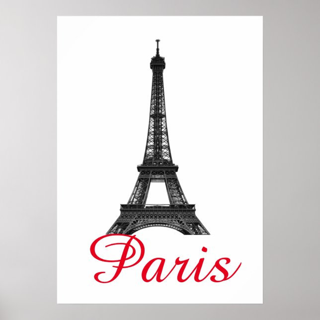 Black White Eiffel Tower Paris Love City Travel Poster (Front)