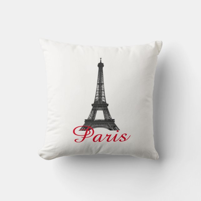 Black White Eiffel Tower Paris Love City Travel Throw Pillow (Front)