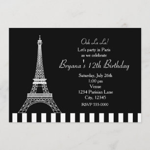 Black White Eiffel Tower Paris Party Invitation