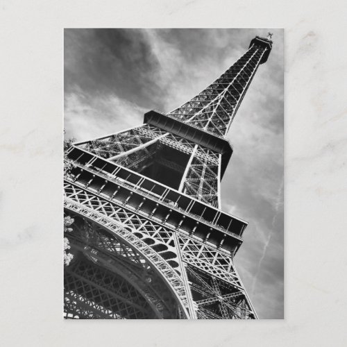 Black  White Eiffel Tower Paris Postcard