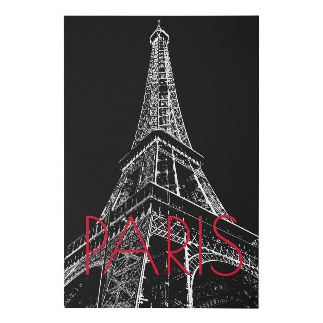 Black White Eiffel Tower Paris Romantic Love City Faux Canvas Print (Front)