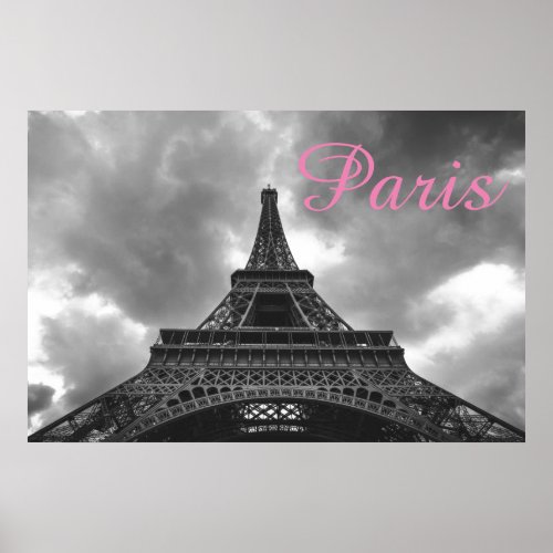 Black White Eiffel Tower Paris Romantic Love City Poster