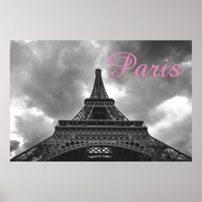 Black White Eiffel Tower Paris Romantic Love City Poster (Front)