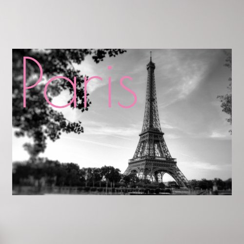 Black White Eiffel Tower Paris Romantic Love City Poster