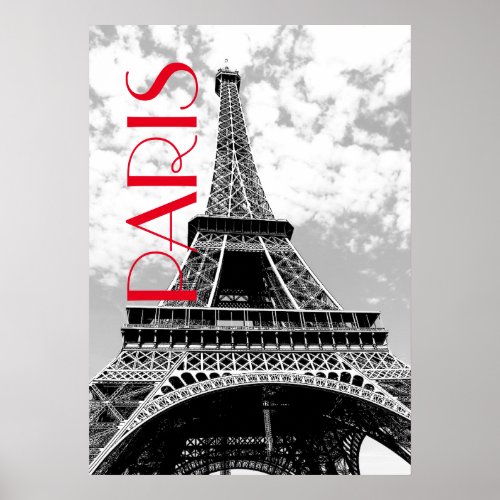 Black White Eiffel Tower Paris Travel Poster