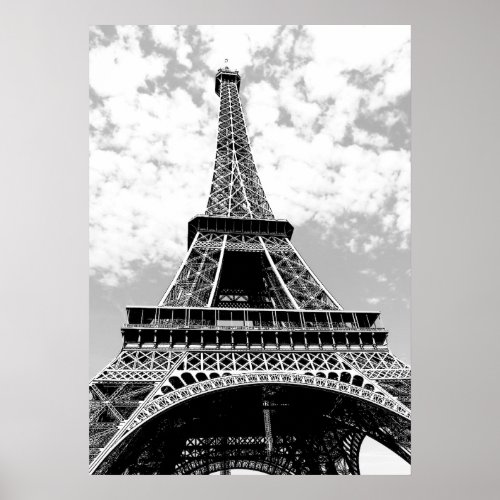 Black White Eiffel Tower Paris Travel Poster