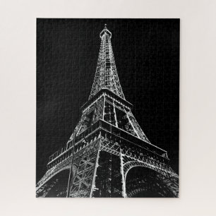 Black White Eiffel Tower Paris Travel Vintage Jigsaw Puzzle