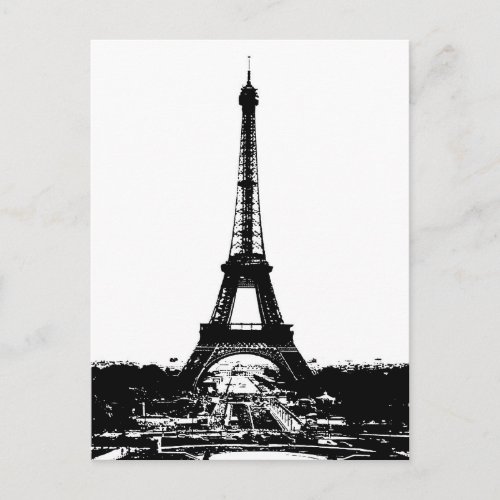 Black  White Eiffel Tower Postcard