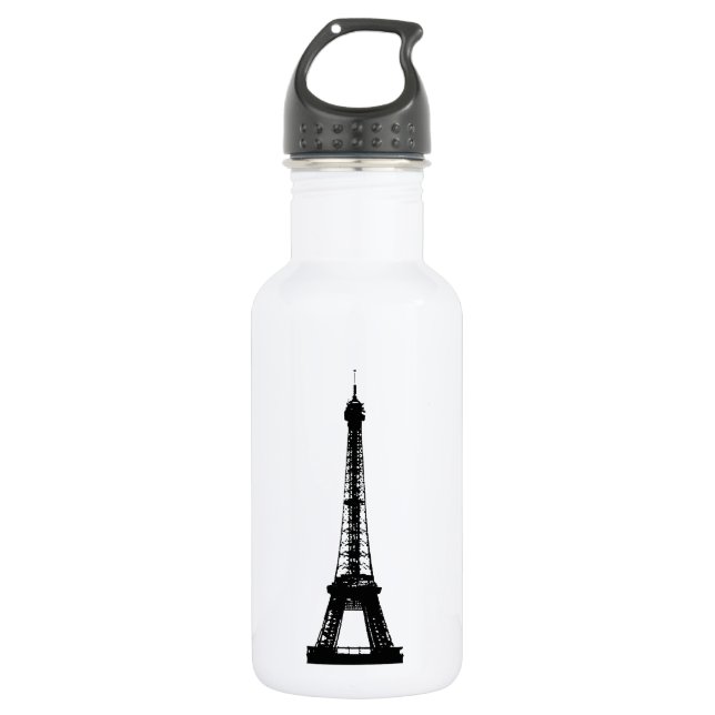 Black & White Eiffel Tower Stainless Steel Water Bottle (Front)