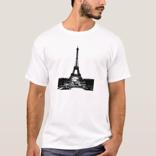 Black  White Eiffel Tower T_Shirt