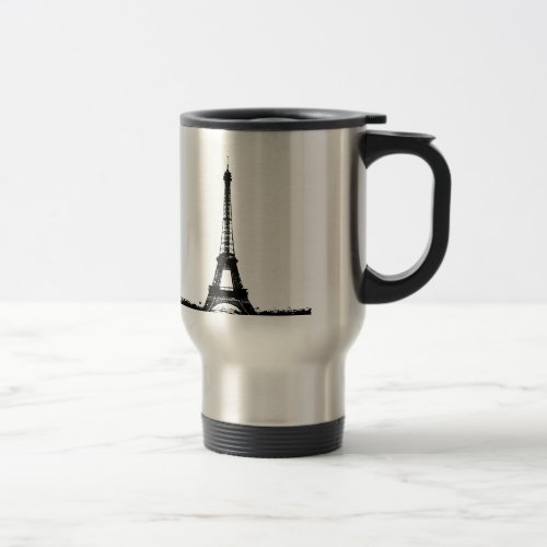 Black  White Eiffel Tower Travel Mug