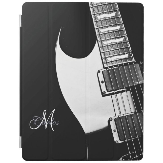 Black White Electric Guitar Personalized iPad Case (Front)