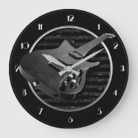 Black & White Electric Guitar Round Wall Clock