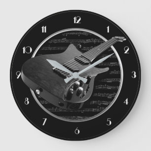 Black & White Electric Guitar Round Wall Clock