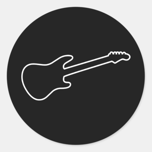 Black  White Electric Guitar Silhouette Classic Round Sticker