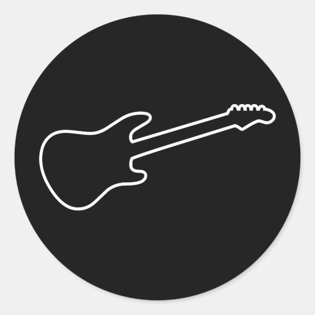 Black & White Electric Guitar Silhouette Classic Round Sticker (Front)