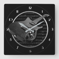 Black & White Electric Guitar Square Wall Clock